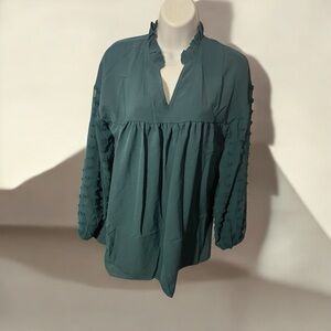 Clarisbelle Emerald Green Pleated Swiss Dot Blouse – Size S NWOT